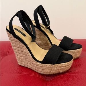 Forever 21 Black Canvas Espadrille Platform Wedges, Sz 5.5